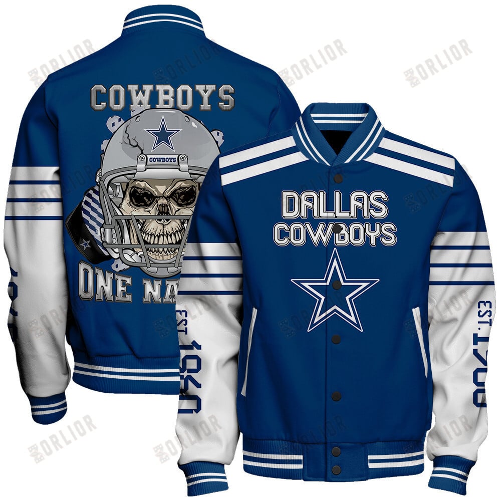 Dallas Cowboys Skull And Gloves Pattern Varsity Jacket