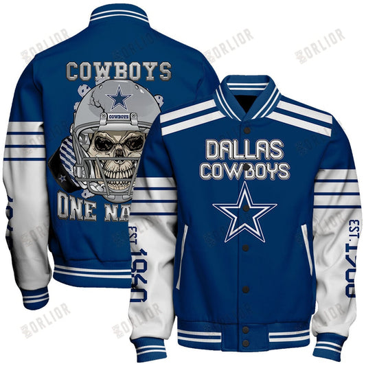 Dallas Cowboys Skull And Gloves Pattern Varsity Jacket