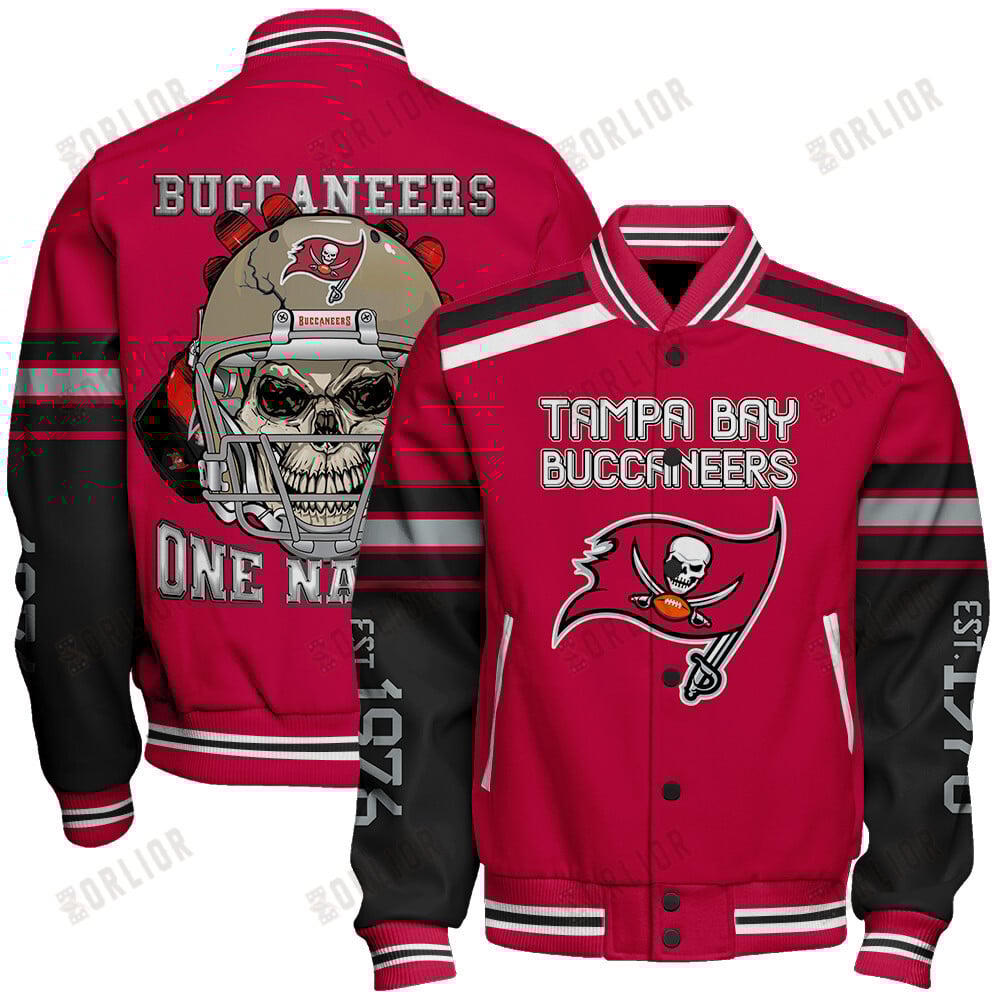 Tampa Bay Buccaneers Skull And Gloves Pattern Varsity Jacket