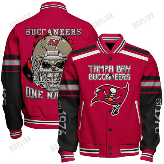 Tampa Bay Buccaneers Skull And Gloves Pattern Varsity Jacket