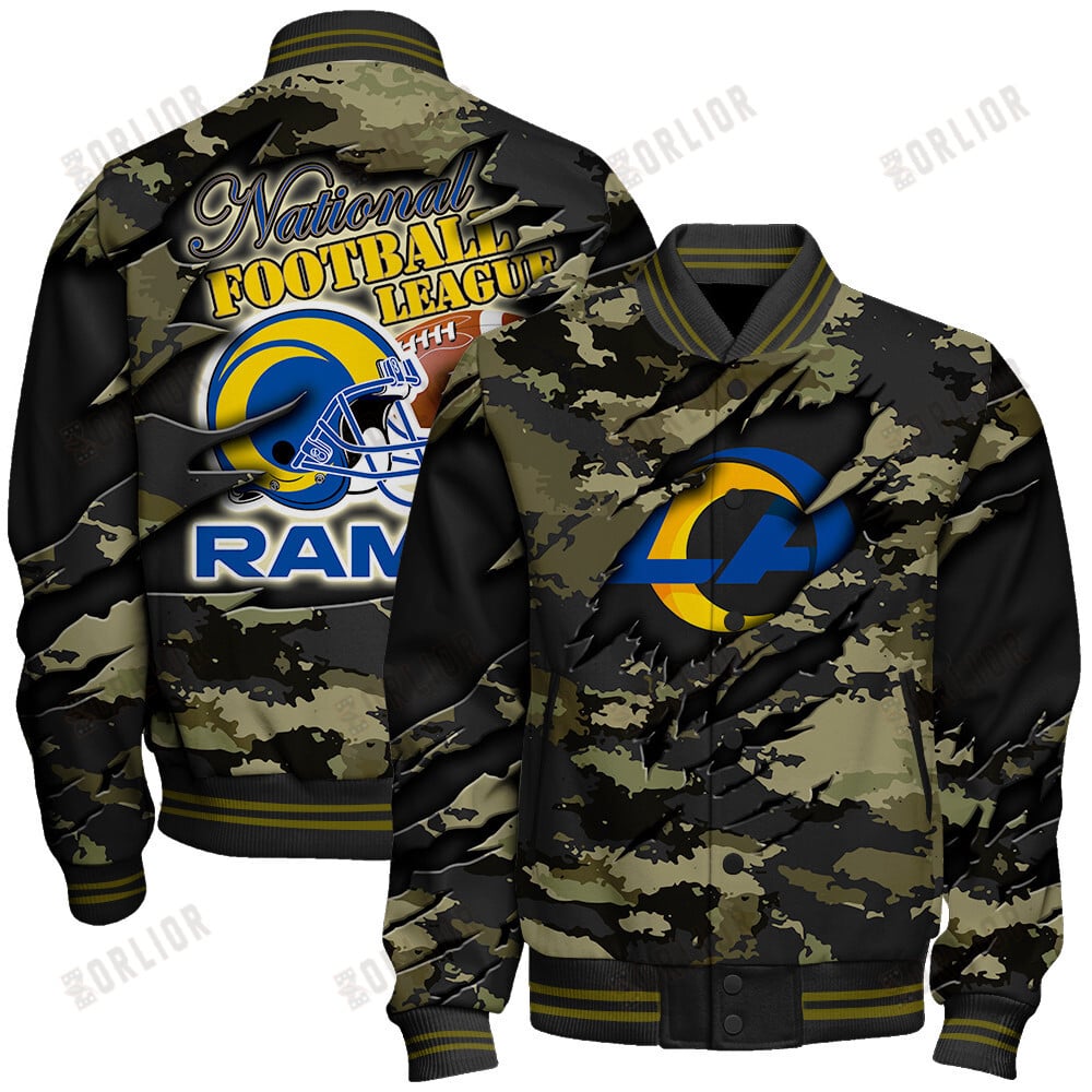 Los Angeles Rams Black Camo Pattern National Football League Varsity Jacket