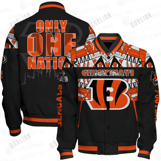 Cincinnati Bengals Only One Nation Print Varsity Jacket
