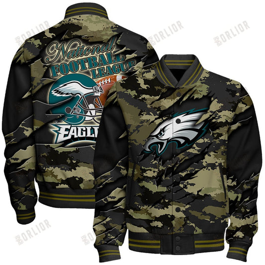 Philadelphia Eagles Black Camo Pattern National Football League Varsity Jacket