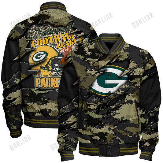 Green Bay Packers Black Camo Pattern National Football League Varsity Jacket