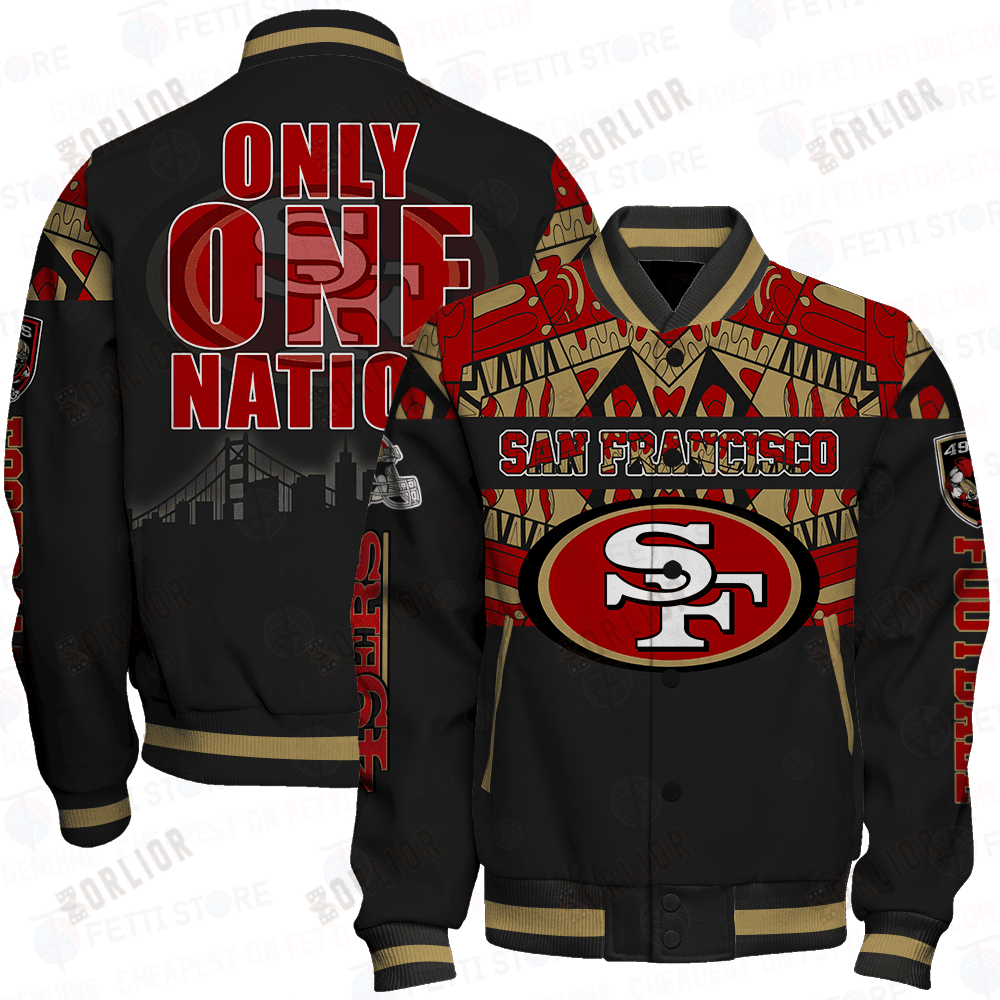 San Francisco 49ers Only One Nation Print Varsity Jacket