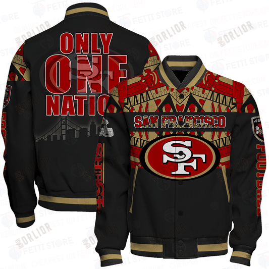 San Francisco 49ers Only One Nation Print Varsity Jacket