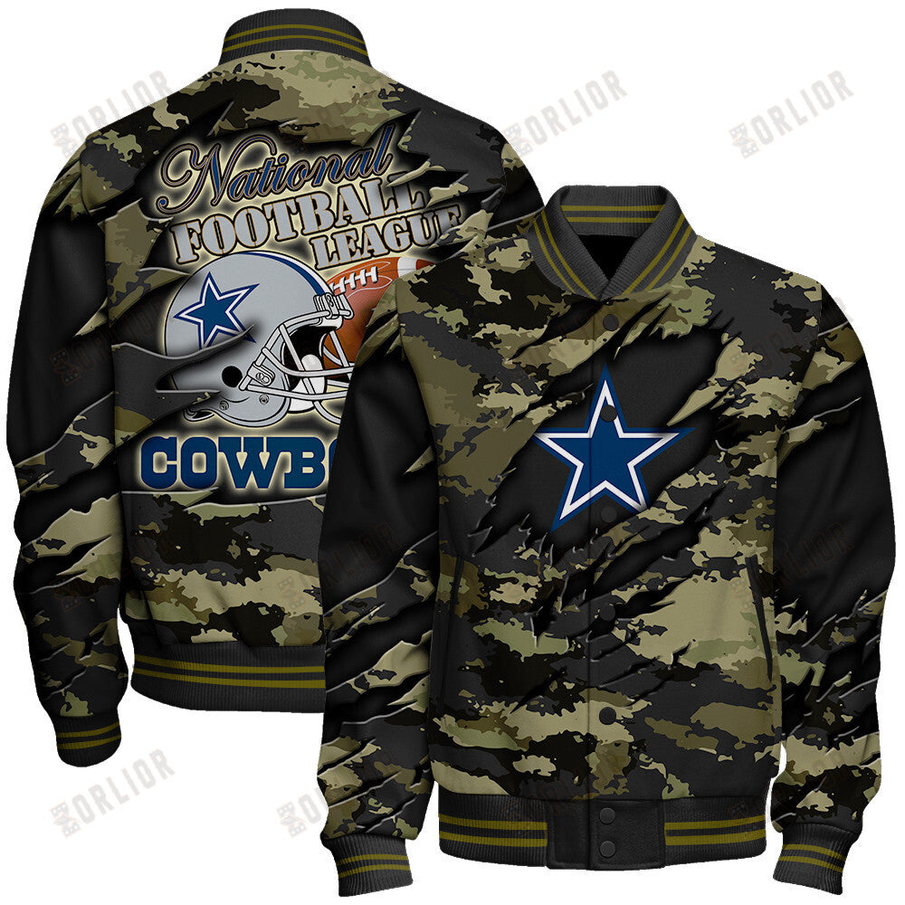 Dallas Cowboys Black Camo Pattern National Football League Varsity Jacket