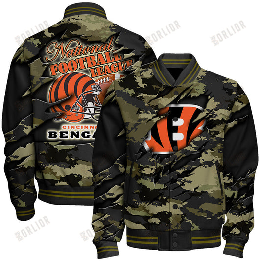 Cincinnati Bengals Black Camo Pattern National Football League Varsity Jacket