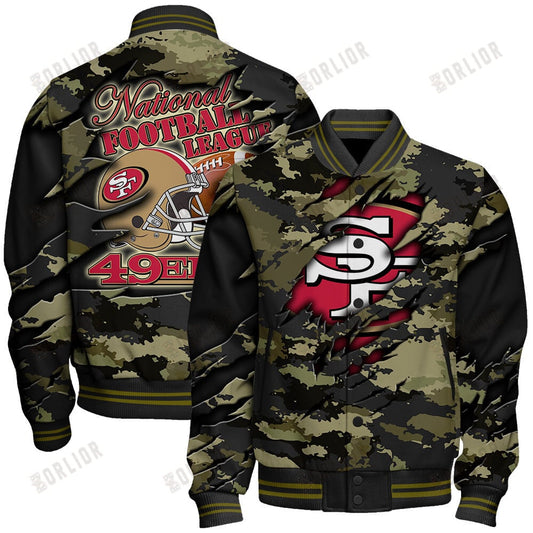 San Francisco 49ers Black Camo Pattern National Football League Varsity Jacket