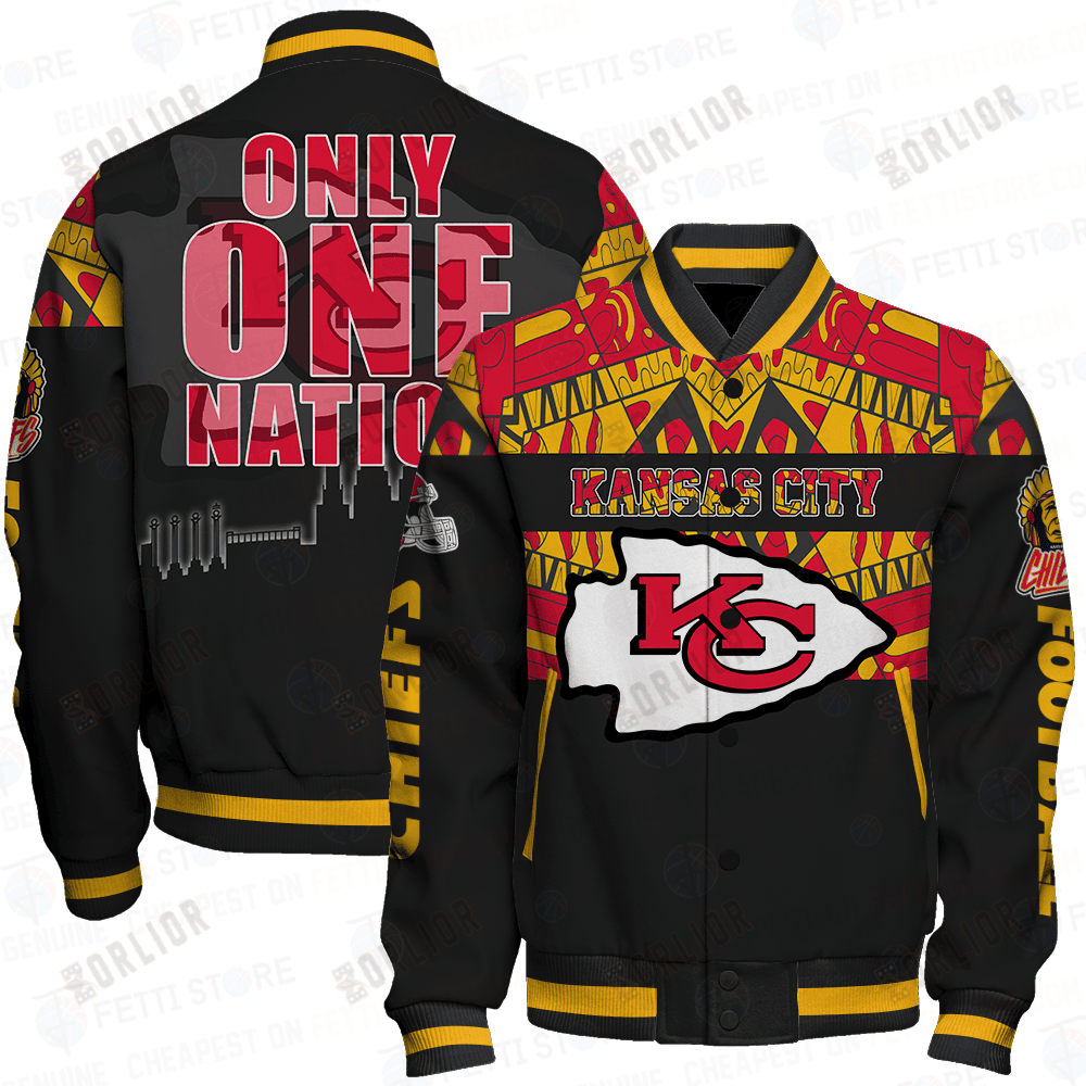 Kansas City Chiefs Only One Nation Print Varsity Jacket