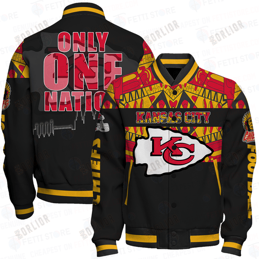 Kansas City Chiefs Only One Nation Print Varsity Jacket