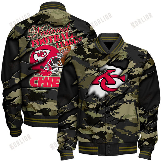 Kansas City Chiefs Black Camo Pattern National Football League Varsity Jacket