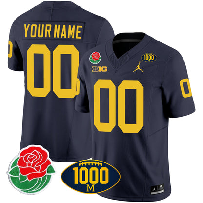 Michigan Wolverines Rose Bowl & 1000 Wins Patch Vapor Custom Jersey - All Stitched