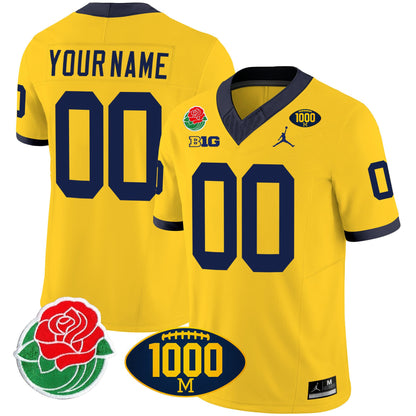 Michigan Wolverines Rose Bowl & 1000 Wins Patch Vapor Custom Jersey - All Stitched