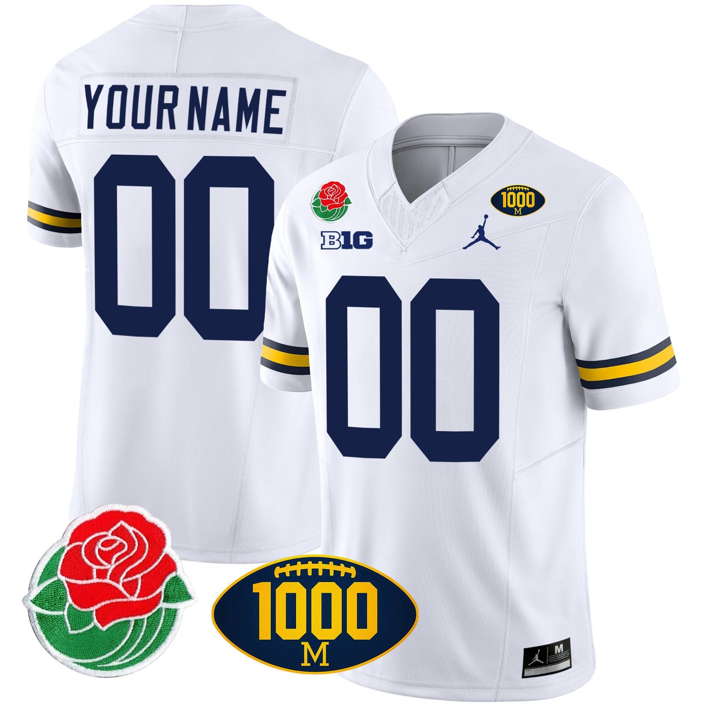 Michigan Wolverines Rose Bowl & 1000 Wins Patch Vapor Custom Jersey - All Stitched