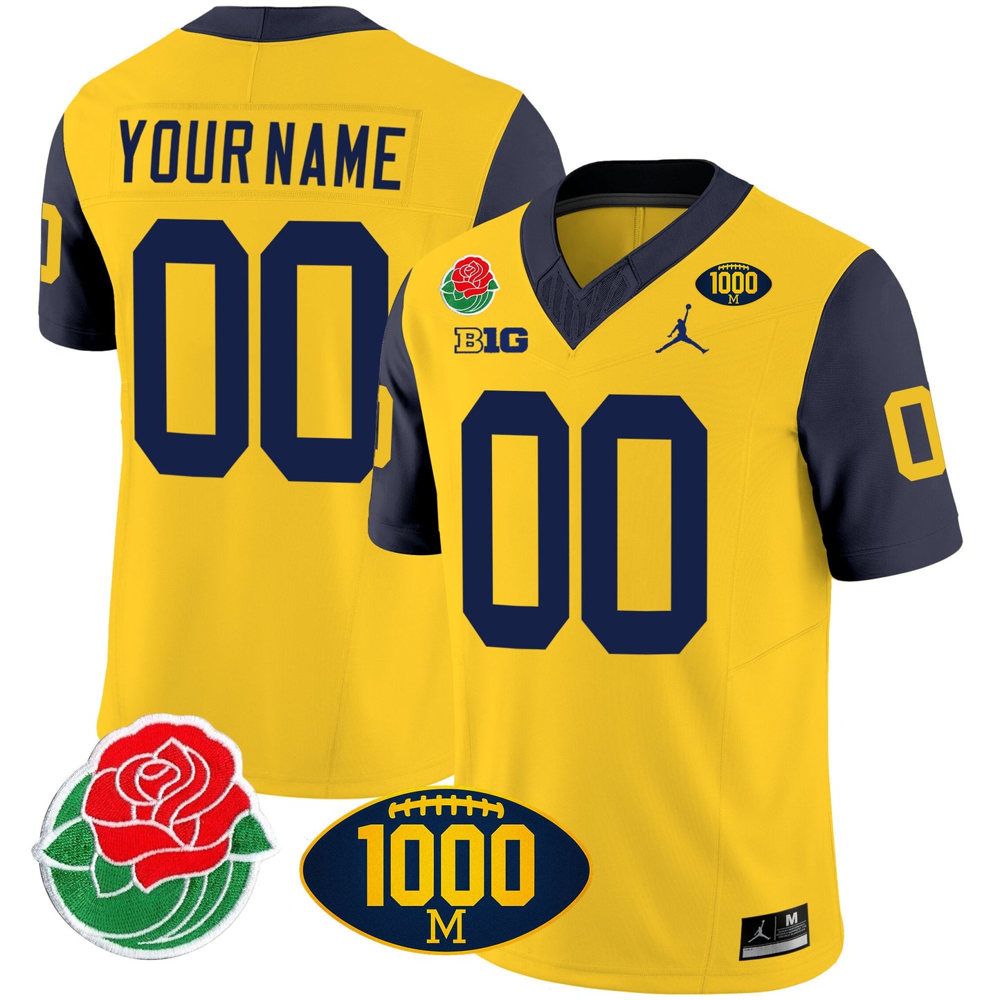 Michigan Wolverines Rose Bowl & 1000 Wins Patch Vapor Custom Jersey - All Stitched