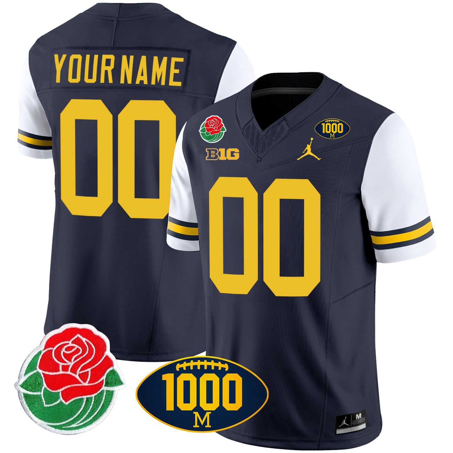 Michigan Wolverines Rose Bowl & 1000 Wins Patch Vapor Custom Jersey - All Stitched