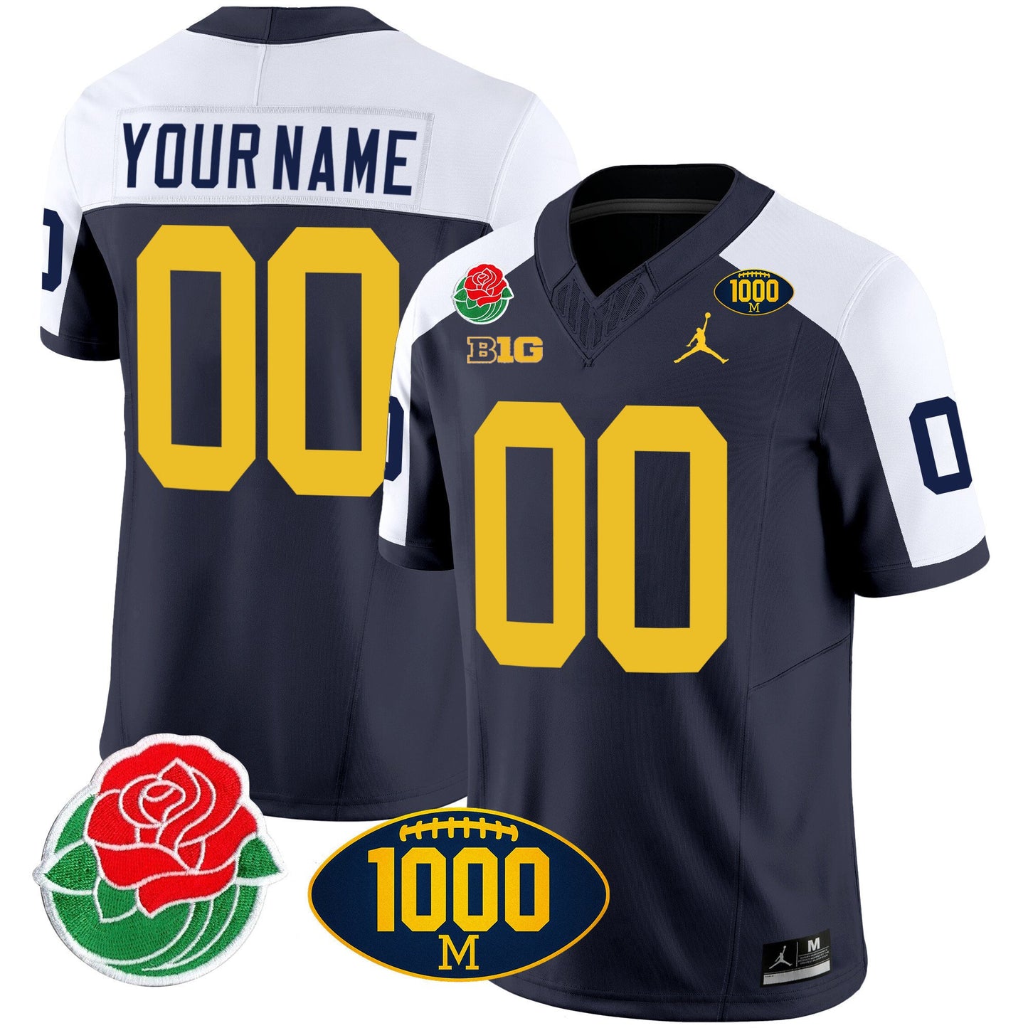 Michigan Wolverines Rose Bowl & 1000 Wins Patch Vapor Custom Jersey - All Stitched