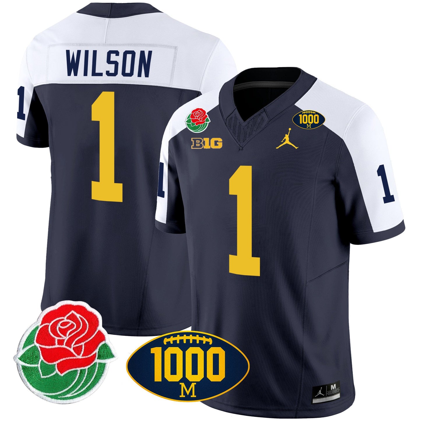 Michigan Wolverines Rose Bowl & 1000 Wins Patch Vapor Jersey - All Stitched