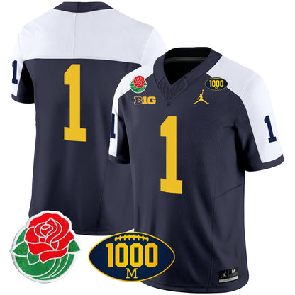 Michigan Wolverines Rose Bowl & 1000 Wins Patch Vapor Jersey - All Stitched