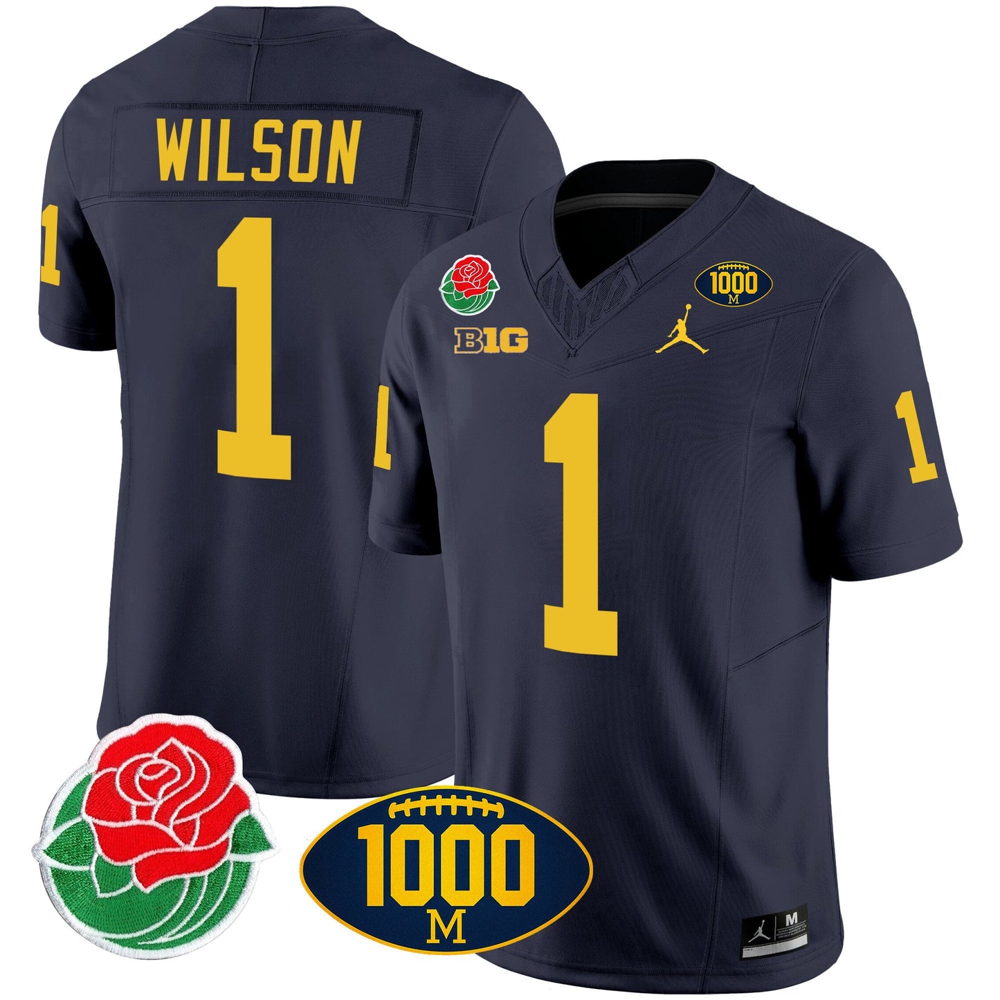 Michigan Wolverines Rose Bowl & 1000 Wins Patch Vapor Jersey - All Stitched