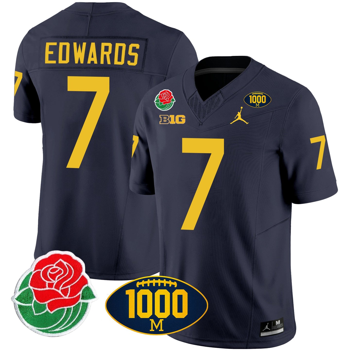 Michigan Wolverines Rose Bowl & 1000 Wins Patch Vapor Jersey - All Stitched