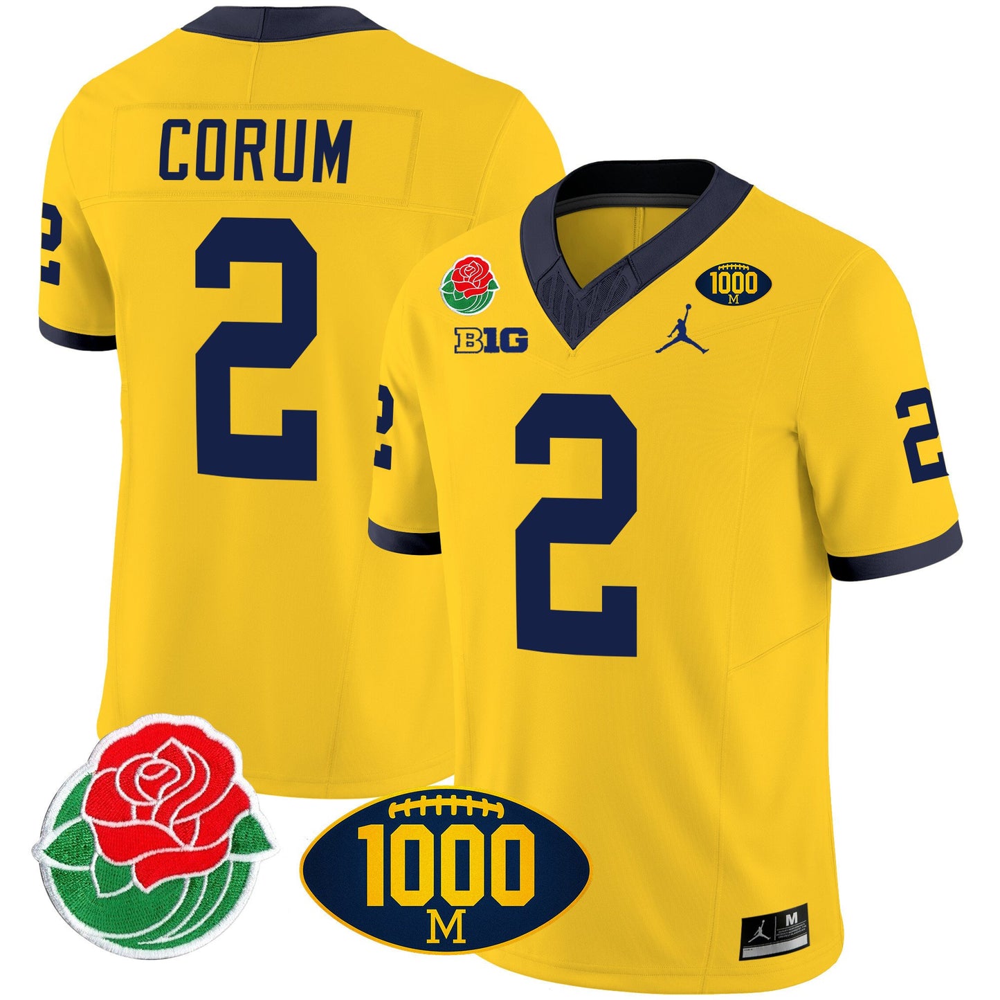 Michigan Wolverines Rose Bowl & 1000 Wins Patch Vapor Jersey - All Stitched