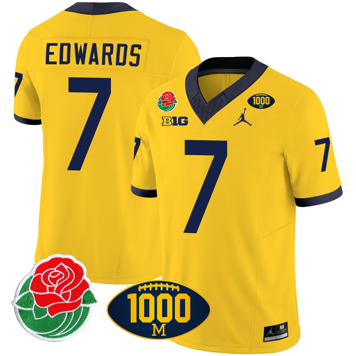 Michigan Wolverines Rose Bowl & 1000 Wins Patch Vapor Jersey - All Stitched