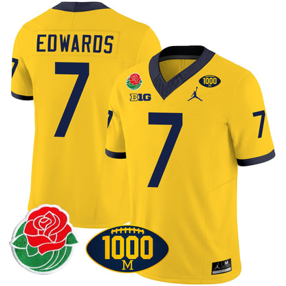 Michigan Wolverines Rose Bowl & 1000 Wins Patch Vapor Jersey - All Stitched