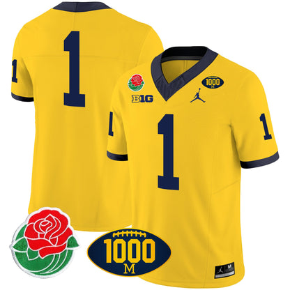 Michigan Wolverines Rose Bowl & 1000 Wins Patch Vapor Jersey - All Stitched