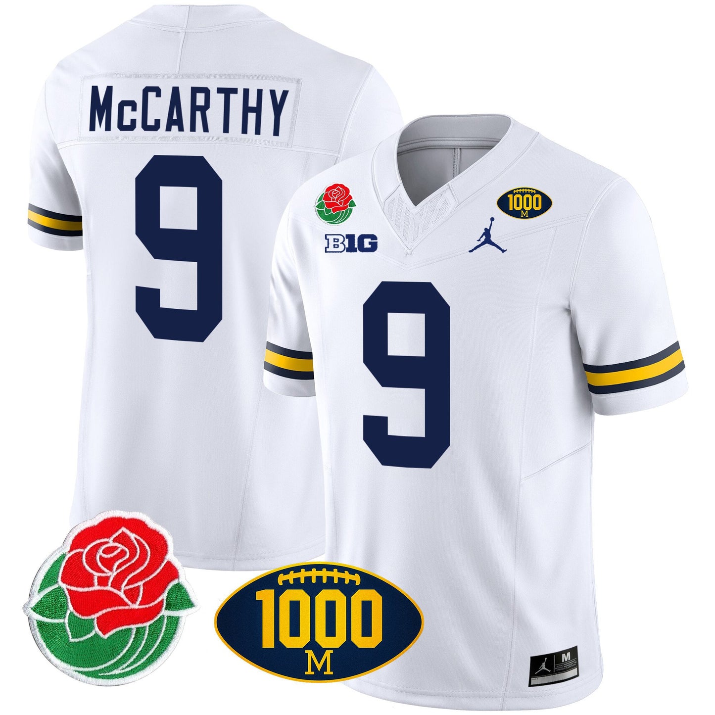 Michigan Wolverines Rose Bowl & 1000 Wins Patch Vapor Jersey - All Stitched