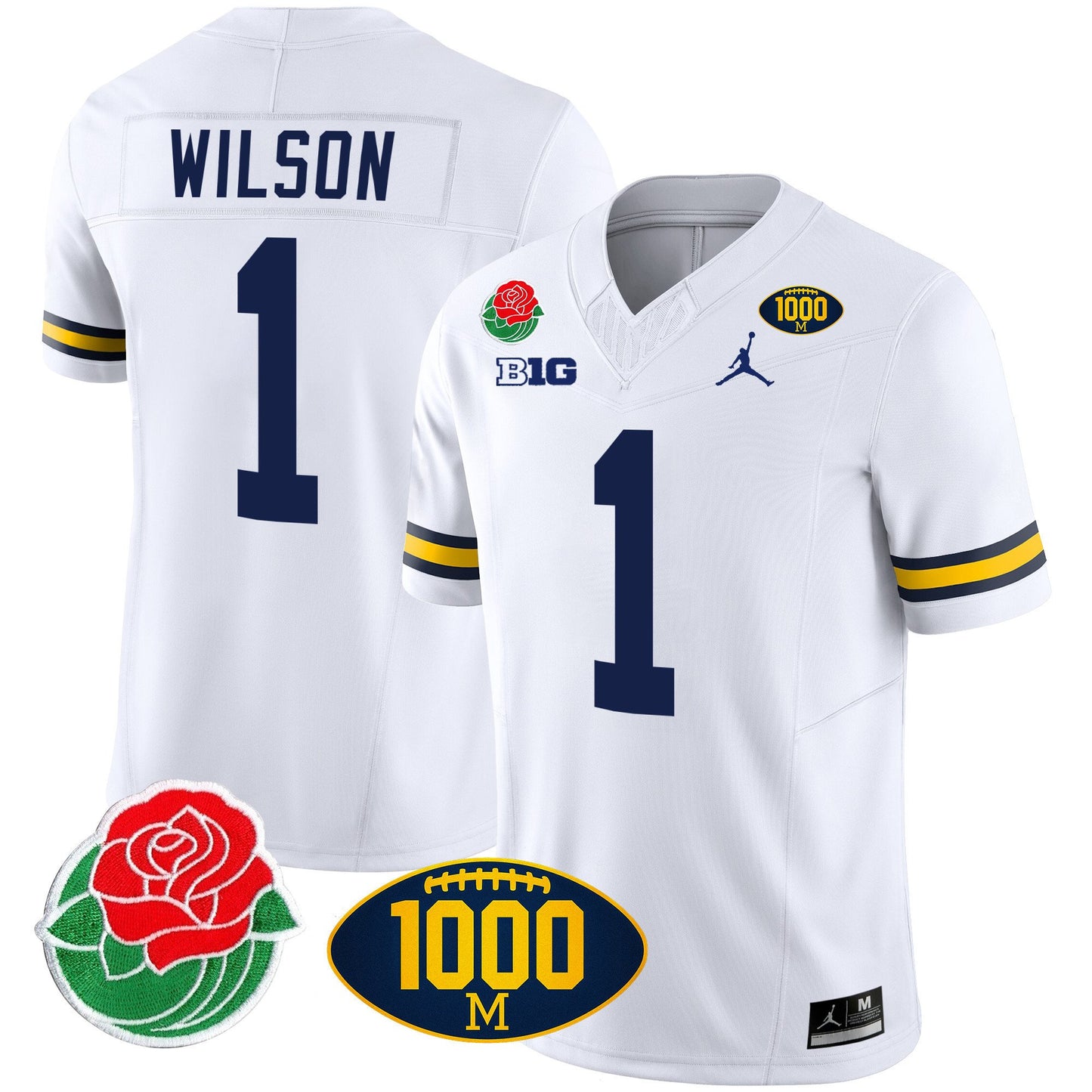 Michigan Wolverines Rose Bowl & 1000 Wins Patch Vapor Jersey - All Stitched