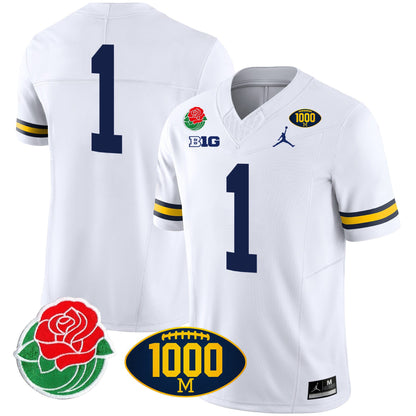 Michigan Wolverines Rose Bowl & 1000 Wins Patch Vapor Jersey - All Stitched