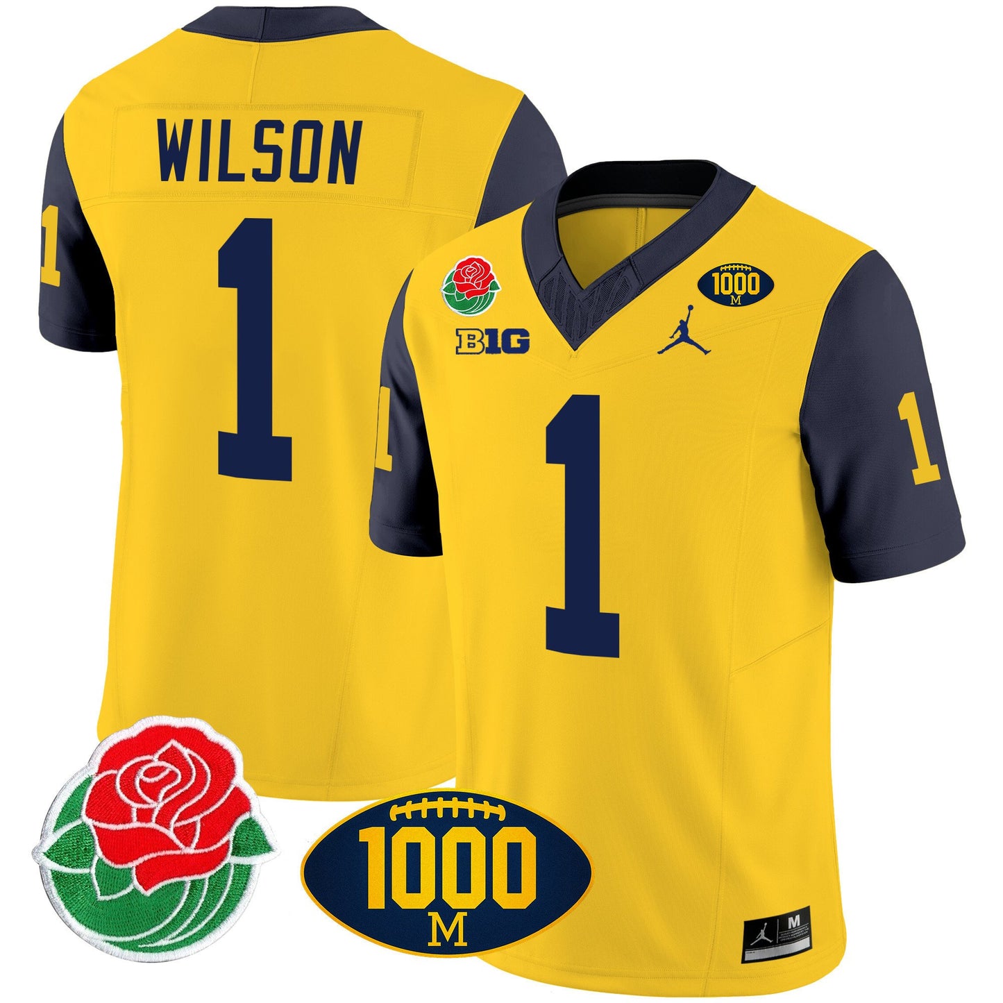 Michigan Wolverines Rose Bowl & 1000 Wins Patch Vapor Jersey - All Stitched