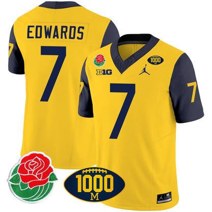 Michigan Wolverines Rose Bowl & 1000 Wins Patch Vapor Jersey - All Stitched