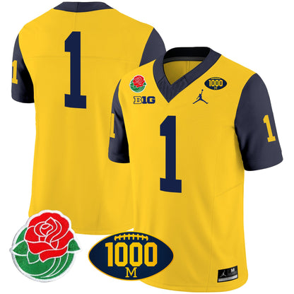 Michigan Wolverines Rose Bowl & 1000 Wins Patch Vapor Jersey - All Stitched