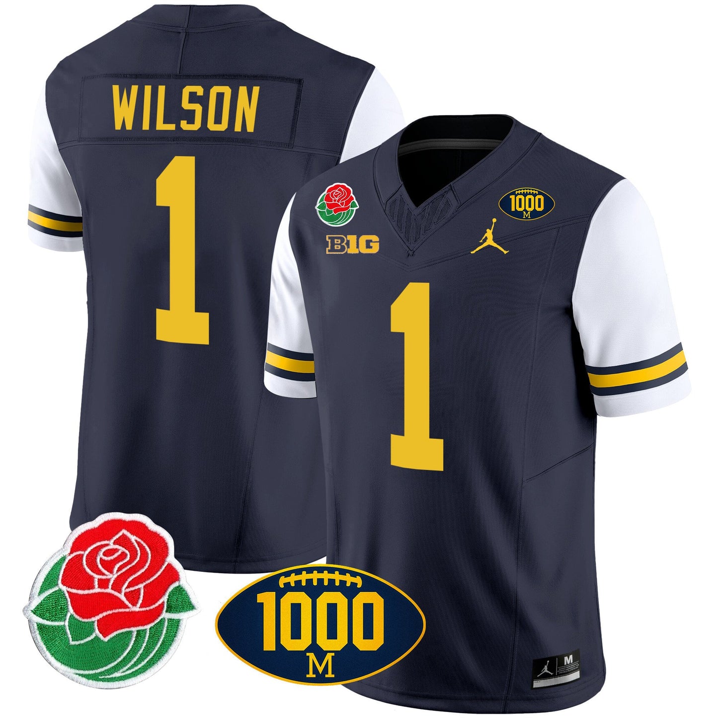 Michigan Wolverines Rose Bowl & 1000 Wins Patch Vapor Jersey - All Stitched