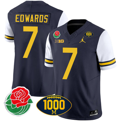 Michigan Wolverines Rose Bowl & 1000 Wins Patch Vapor Jersey - All Stitched