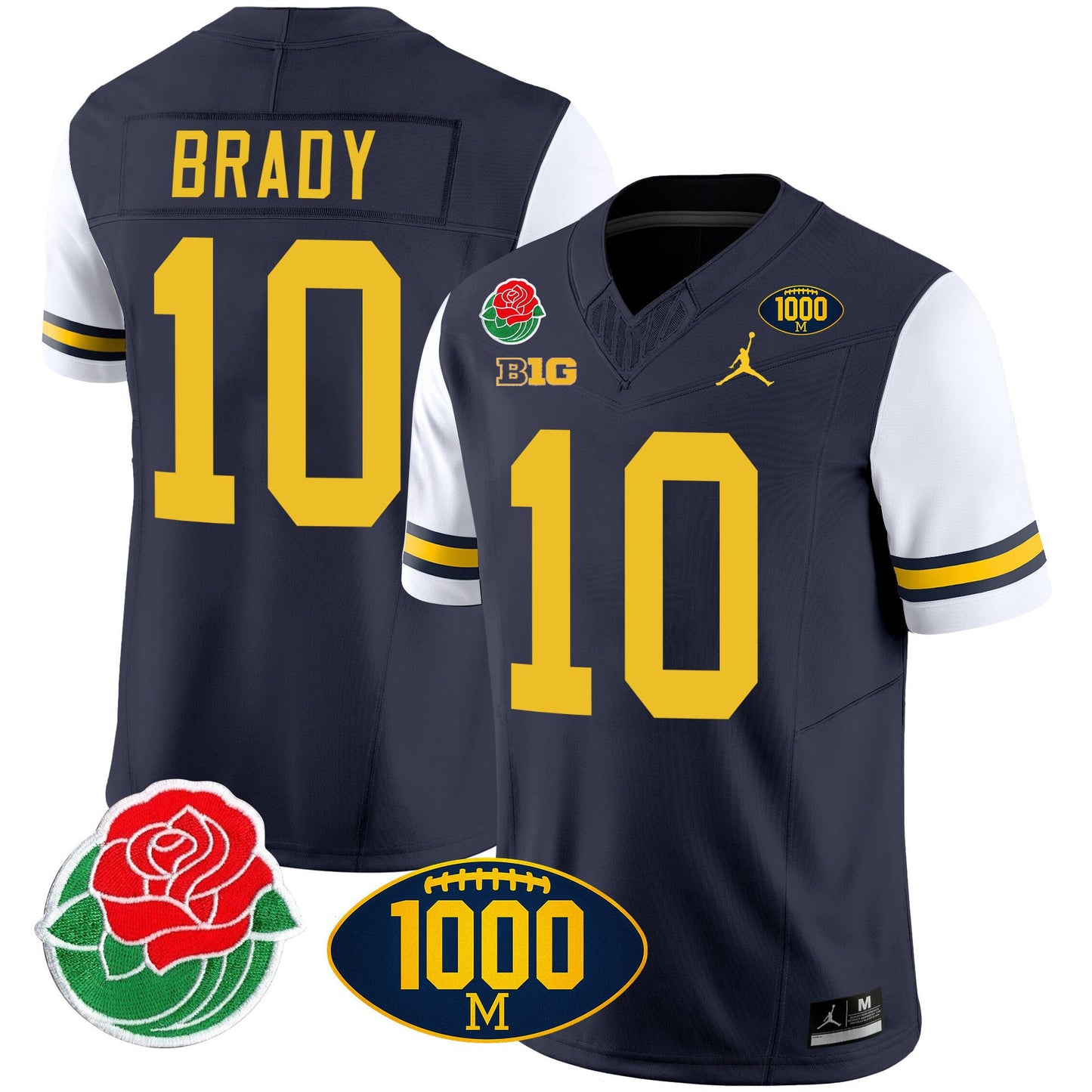 Michigan Wolverines Rose Bowl & 1000 Wins Patch Vapor Jersey - All Stitched