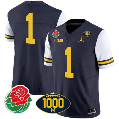 Michigan Wolverines Rose Bowl & 1000 Wins Patch Vapor Jersey - All Stitched