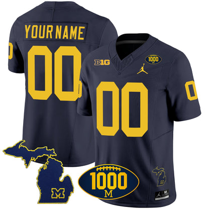 Michigan Wolverines 1000 Wins Patch Vapor Custom Jersey V3 - All Stitched