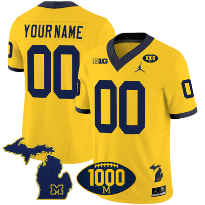 Michigan Wolverines 1000 Wins Patch Vapor Custom Jersey V3 - All Stitched