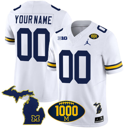 Michigan Wolverines 1000 Wins Patch Vapor Custom Jersey V3 - All Stitched