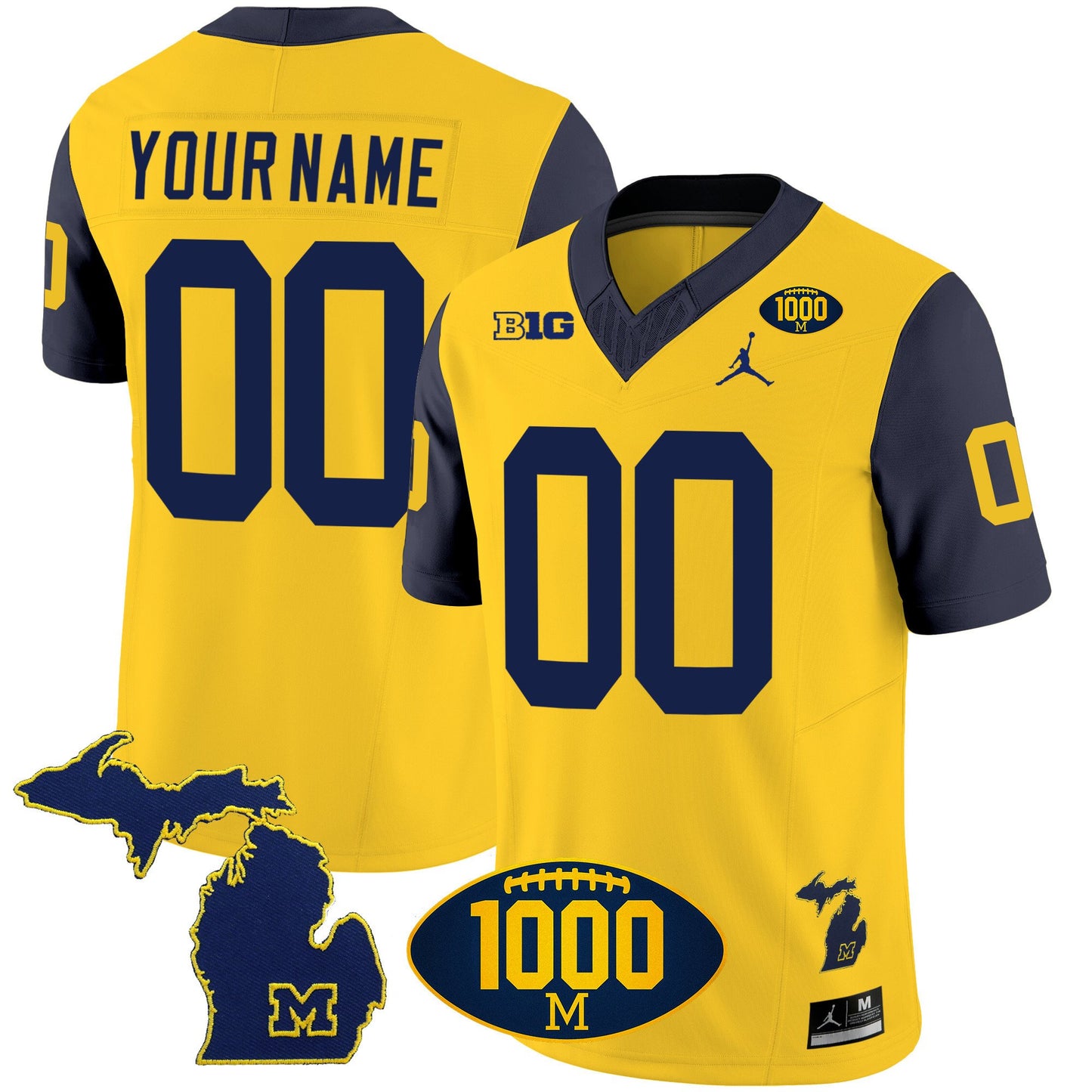 Michigan Wolverines 1000 Wins Patch Vapor Custom Jersey V3 - All Stitched