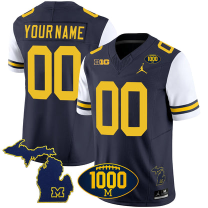 Michigan Wolverines 1000 Wins Patch Vapor Custom Jersey V3 - All Stitched