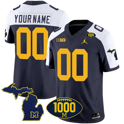 Michigan Wolverines 1000 Wins Patch Vapor Custom Jersey V3 - All Stitched