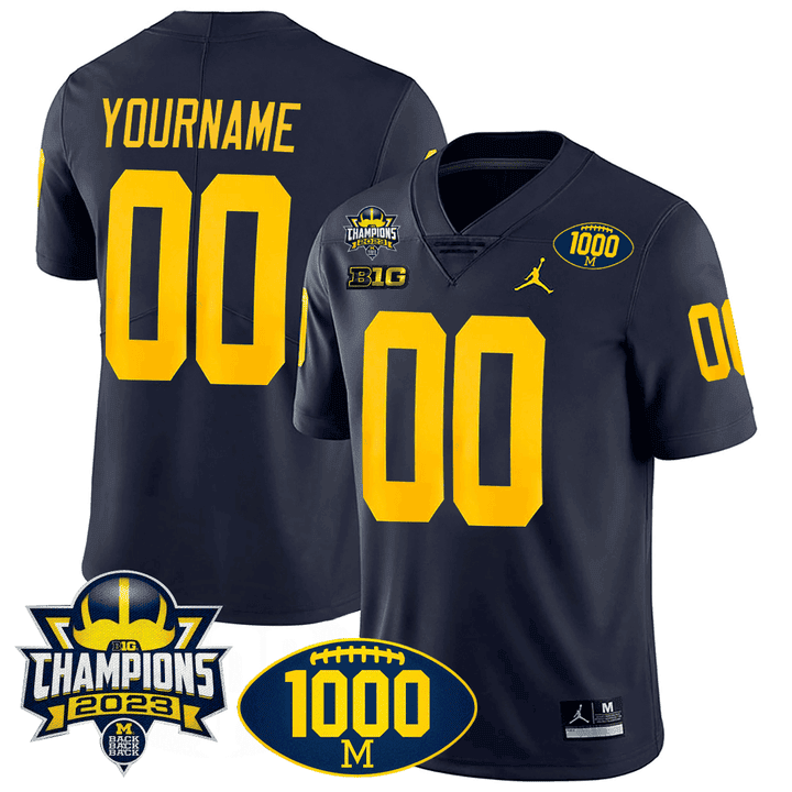 Michigan Wolverines 1000 Wins & BIG10 Champions Patch Special Custom Jersey - All Stitched