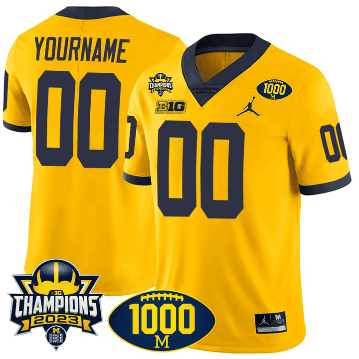 Michigan Wolverines 1000 Wins & BIG10 Champions Patch Special Custom Jersey - All Stitched