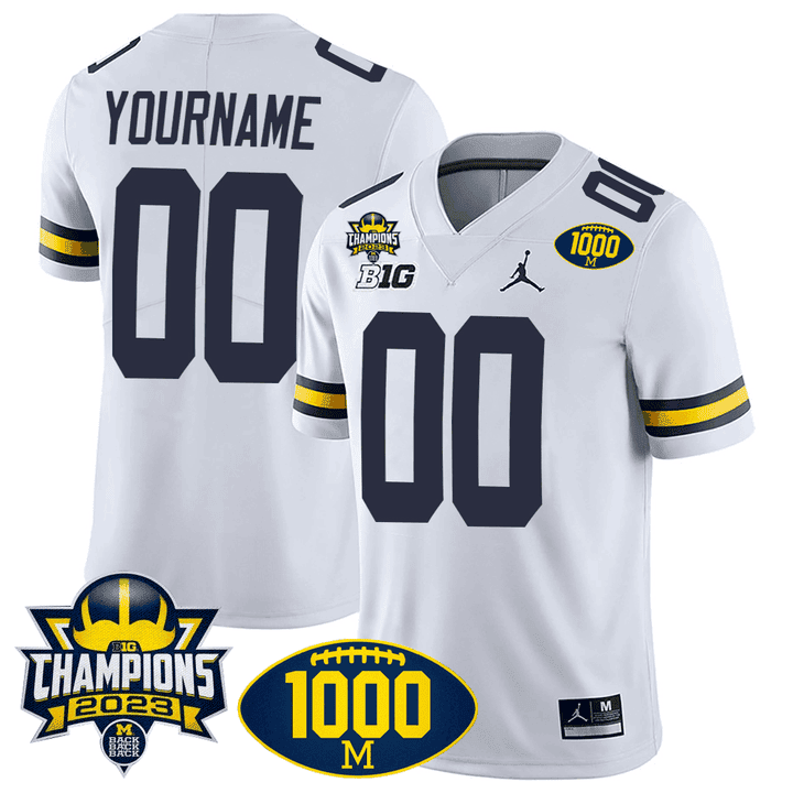 Michigan Wolverines 1000 Wins & BIG10 Champions Patch Special Custom Jersey - All Stitched