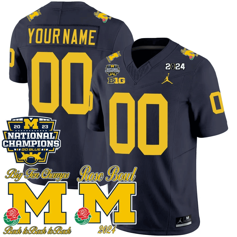 Michigan Wolverines 2023 National Champions & Rose Bowl Patch Vapor Custom Jersey- All Stitched